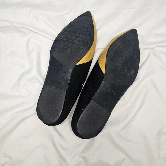 Zara Suede Colorblock Yellow Black Green Pointed Toe Flats Size 36 - Picture 5 of 5